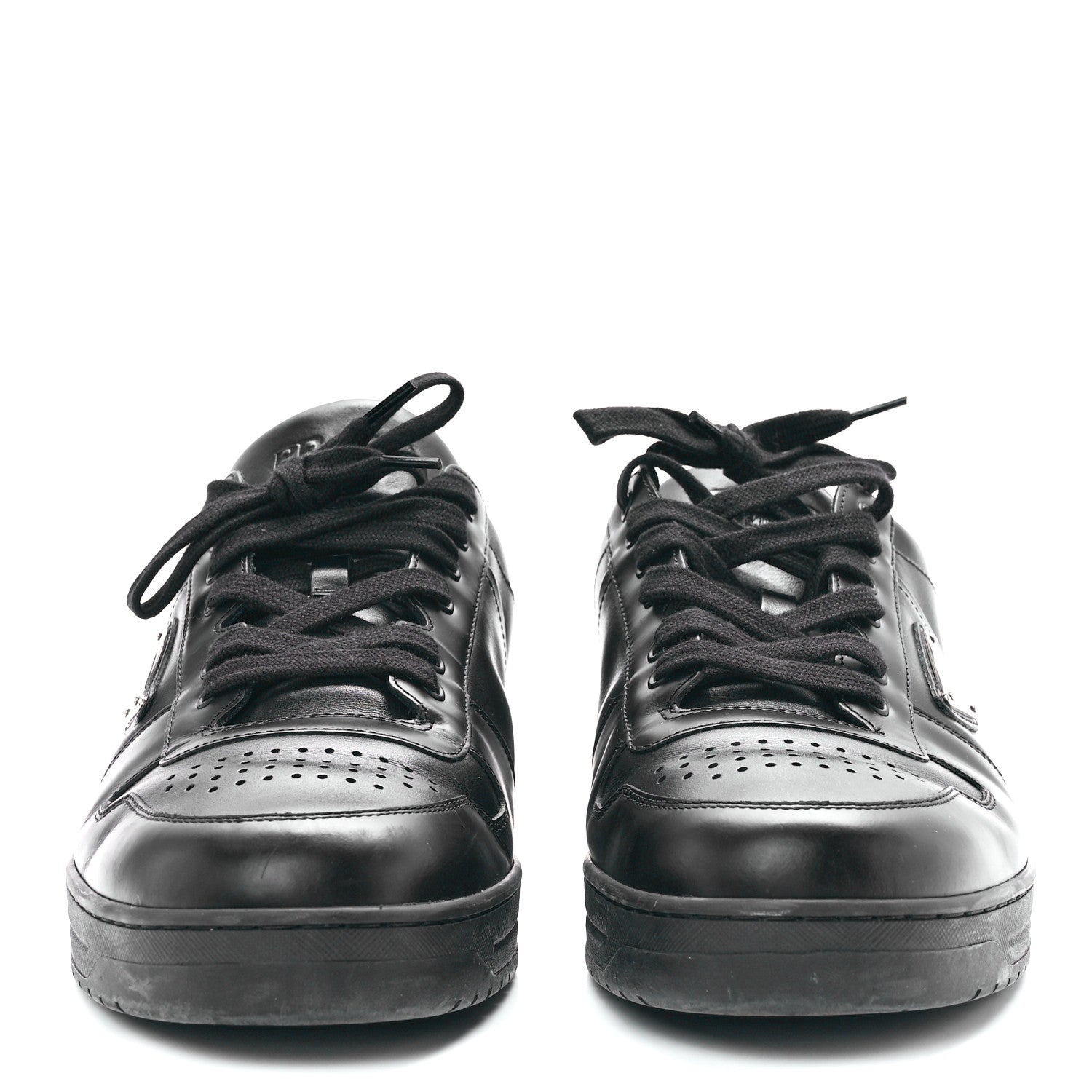 Prada Vitello Rois Metal Triangle Logo Mens Downtown Low Top Sneakers 11 Black 2 of 9