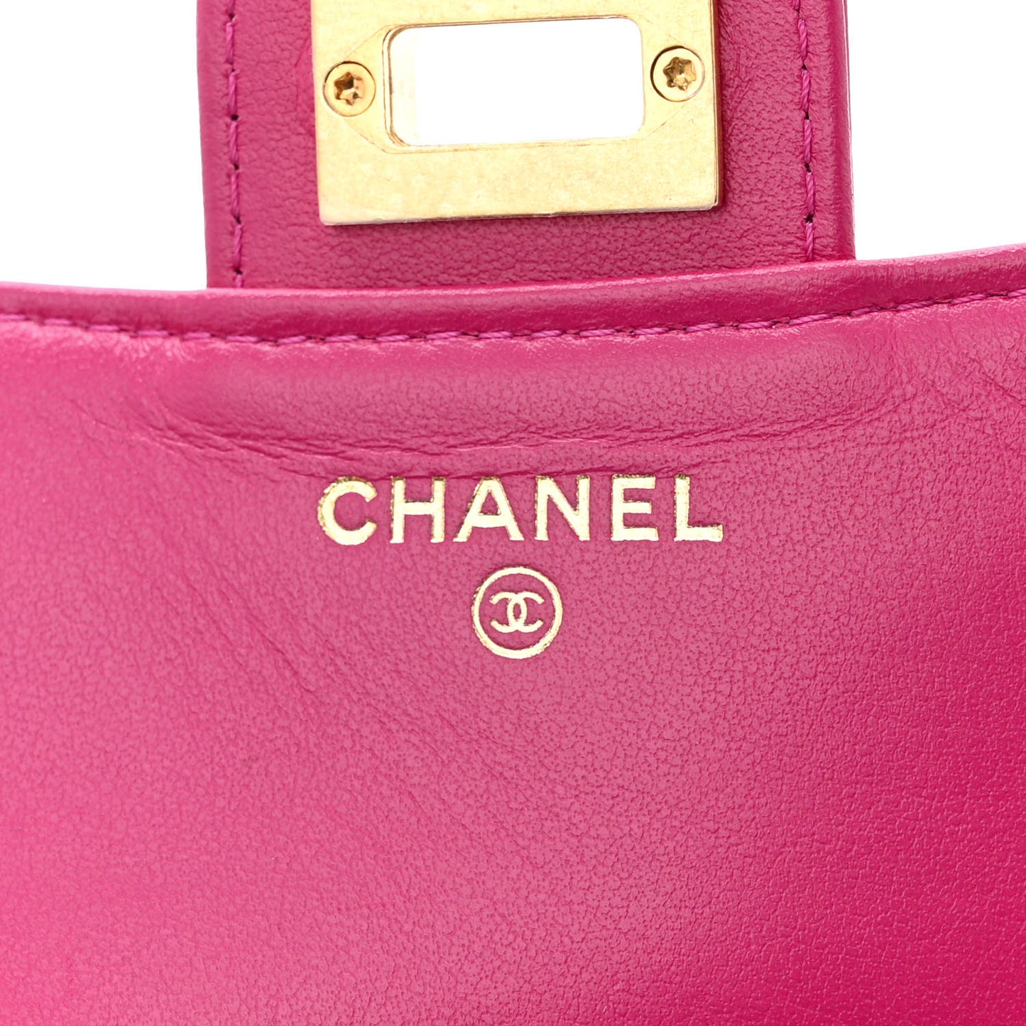Aged Calfskin Quilted 2.55 Reissue Phone Holder With Chain Fuchsia