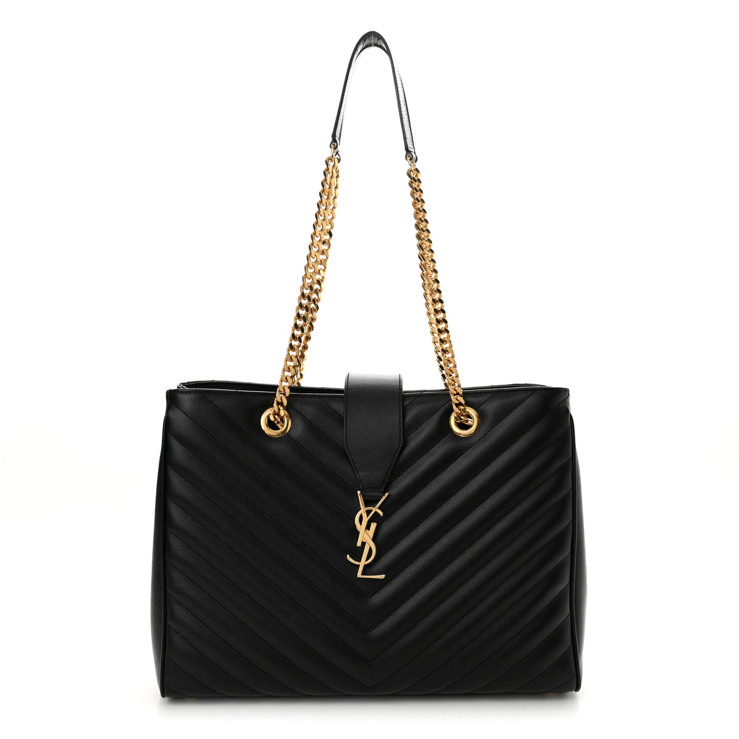 Grain De Poudre Matelasse Chevron Monogram Shopping Bag Black