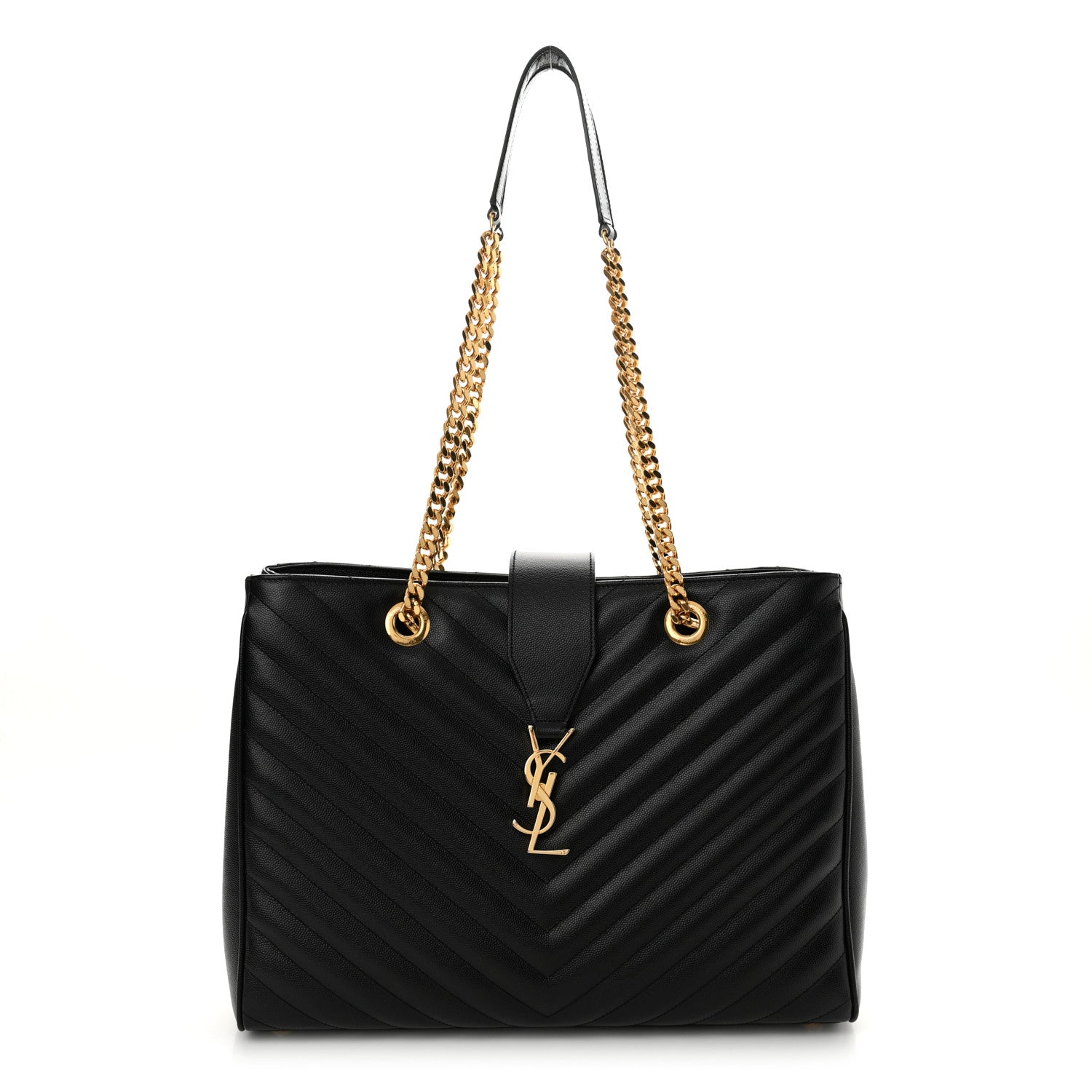 Saint Laurent Grain De Poudre Matelasse Chevron Monogram Shopping Bag Black 1 of 14