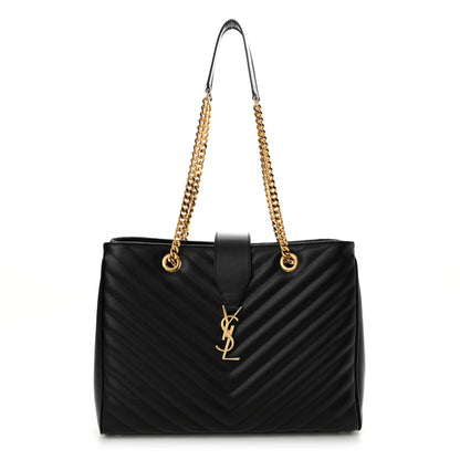 Saint Laurent Grain De Poudre Matelasse Chevron Monogram Shopping Bag Black 1 of 14