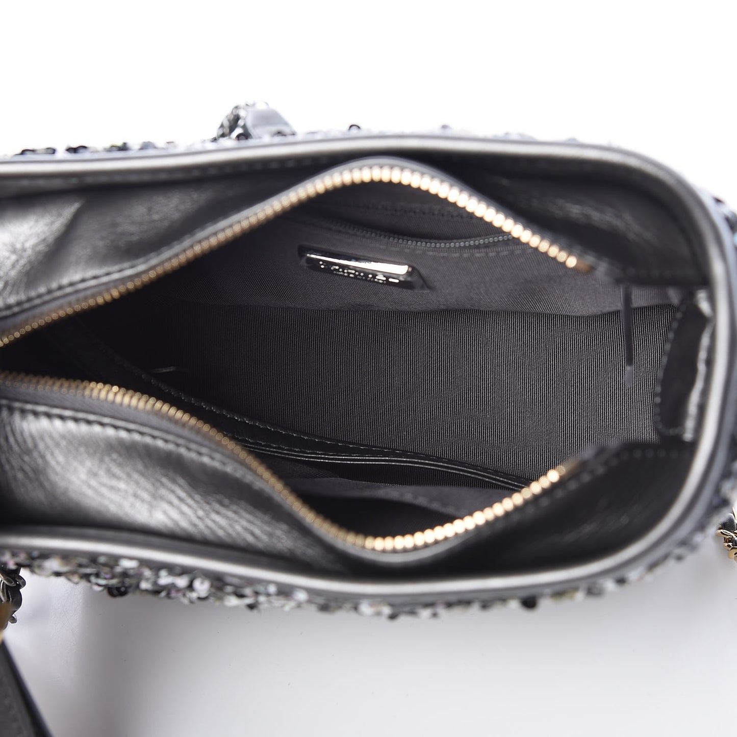Sequin Calfskin Small Gabrielle Hobo Black