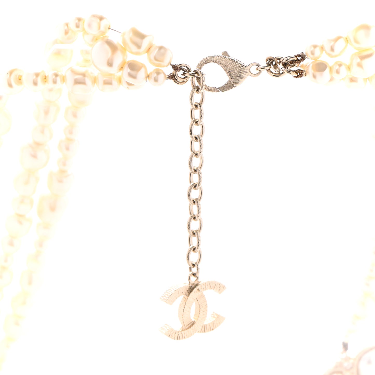 Graduated Pearl Crystal CC Multi Strand Necklace Gold