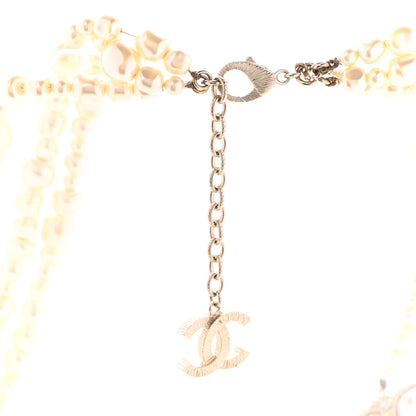 Chanel Graduated Pearl Crystal CC Multi Strand Necklace Gold 6 of 10
