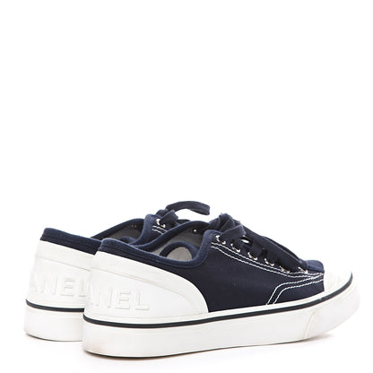 Chanel Canvas Lace Up Cap Toe Sneakers 39 Navy 4 of 14