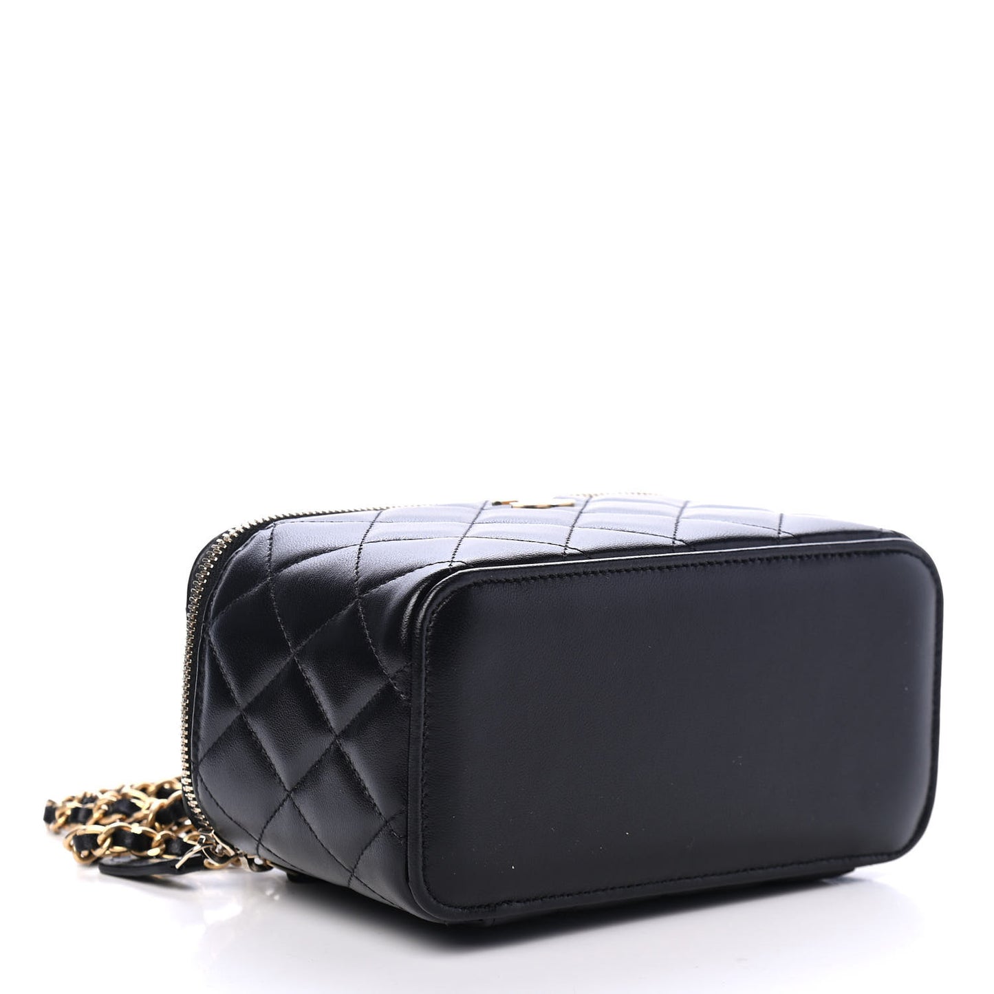 Lambskin Quilted Small Top Handle Vanity Case With Chain Black