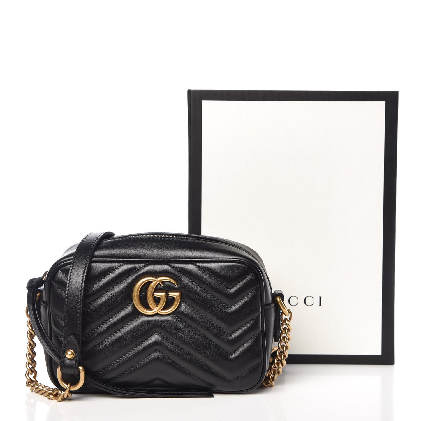 Calfskin Matelasse Mini GG Marmont Chain Shoulder Bag Black