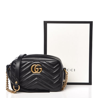 Gucci Calfskin Matelasse Mini GG Marmont Chain Shoulder Bag Black 10 of 10
