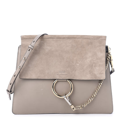 Chloe Calfskin Suede Medium Faye Shoulder Bag Motty Grey 1 of 12