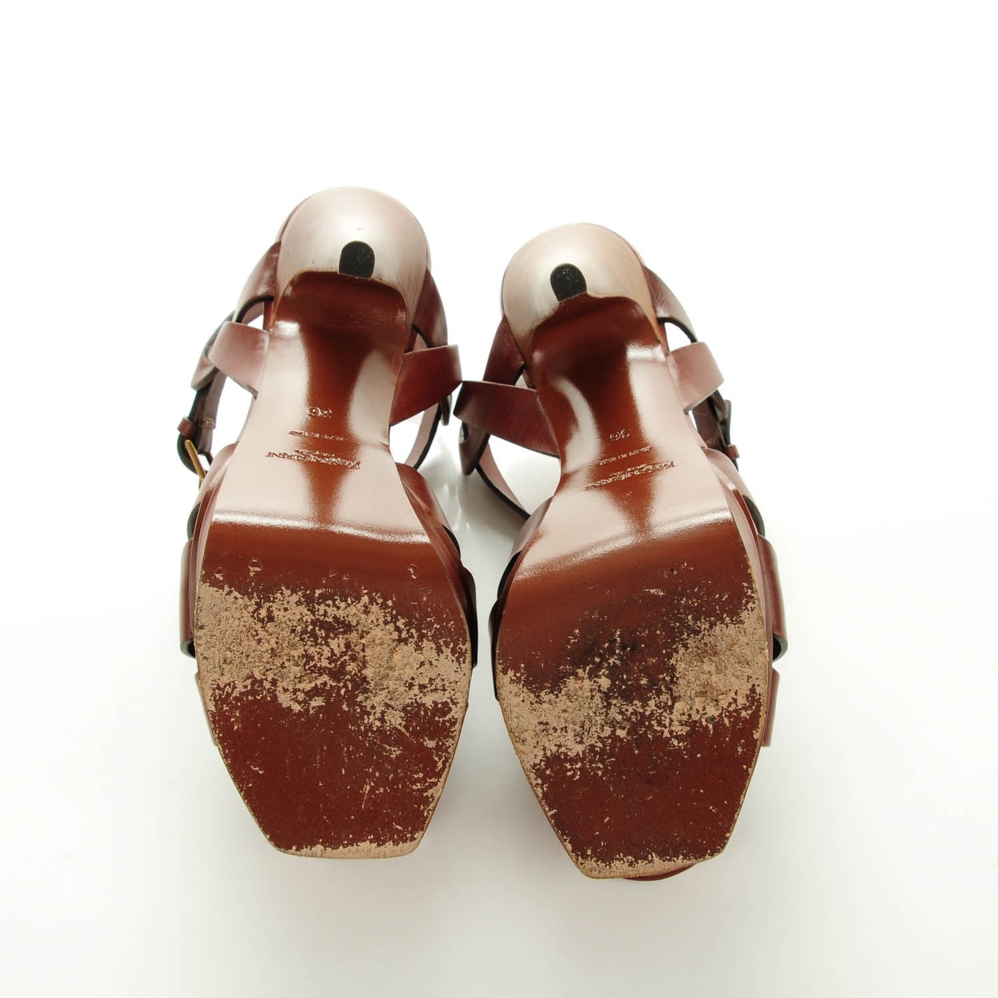 Calfskin Tribute 105 Platform Sandals 36 Dark Cuoio Paint