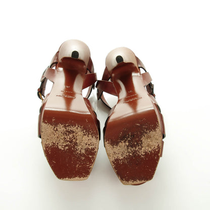 Saint Laurent Calfskin Tribute 105 Platform Sandals 36 Dark Cuoio Paint 7 of 11