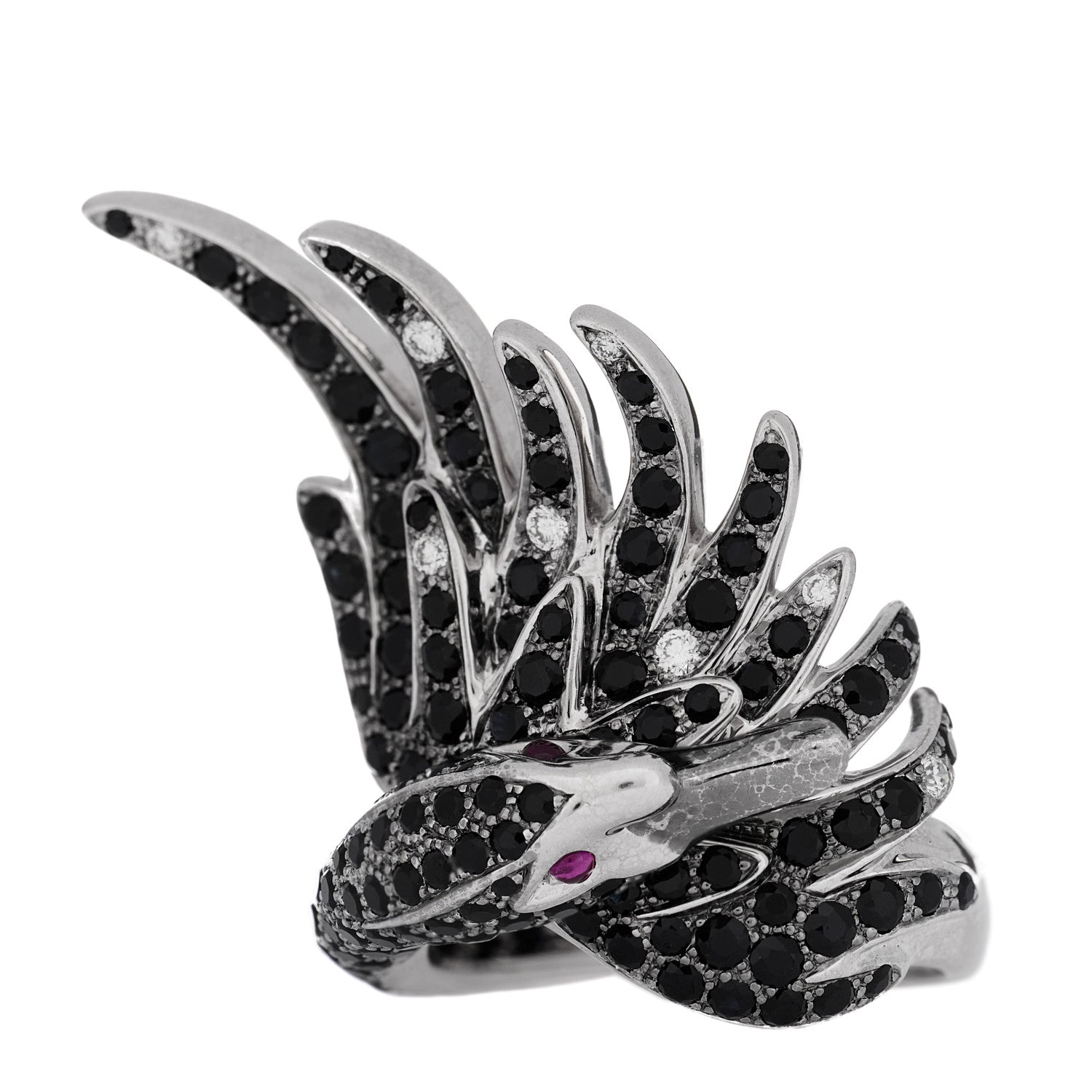 Boucheron 18K White Gold Diamond Black Sapphire Ruby Cypris Ring 52 6 3 of 7