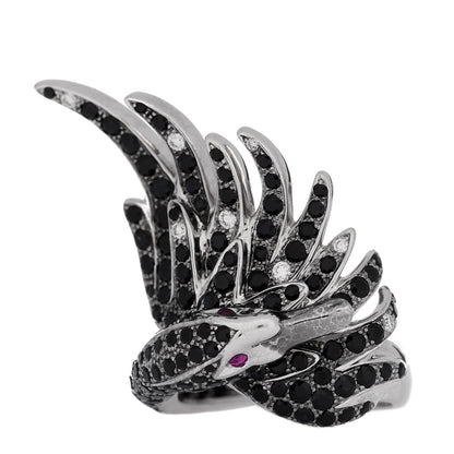 Boucheron 18K White Gold Diamond Black Sapphire Ruby Cypris Ring 52 6 3 of 7