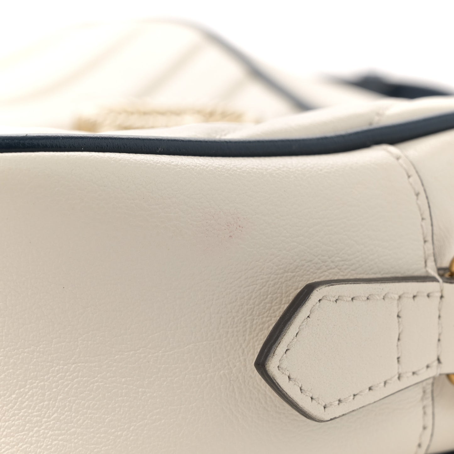 Vintage Effect Calfskin Matelasse Diagonal Small Torchon GG Marmont Chain Shoulder Bag Mystic White Blue Agata