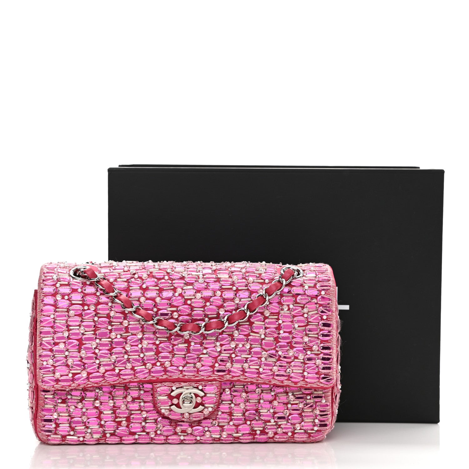 Chanel Satin Pearl Beaded Medium Flap Pink 11 of 11