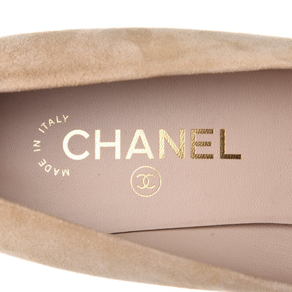 Chanel Kid Suede Grosgrain Cap Toe Pumps 39.5 Beige Black 9 of 11