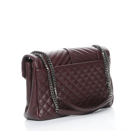 Saint Laurent Calfskin Mixed Matelasse Triquilt Large Monogram Envelope Satchel Bordeaux 3 of 9