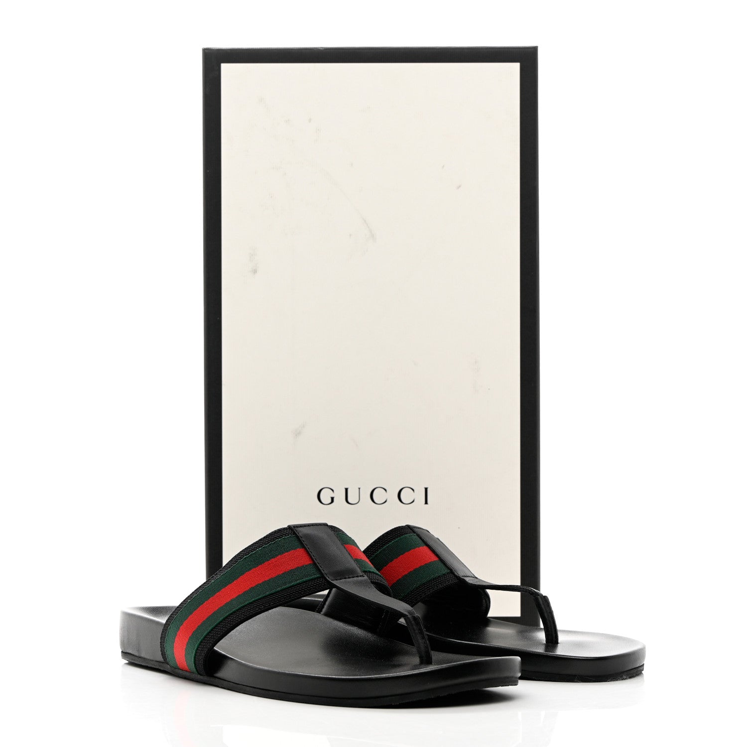 Gucci Nylon Calfskin Web Mens Thong Sandals 9 Green Red Black 15 of 15