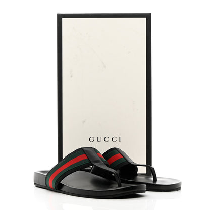 Gucci Nylon Calfskin Web Mens Thong Sandals 9 Green Red Black 15 of 15