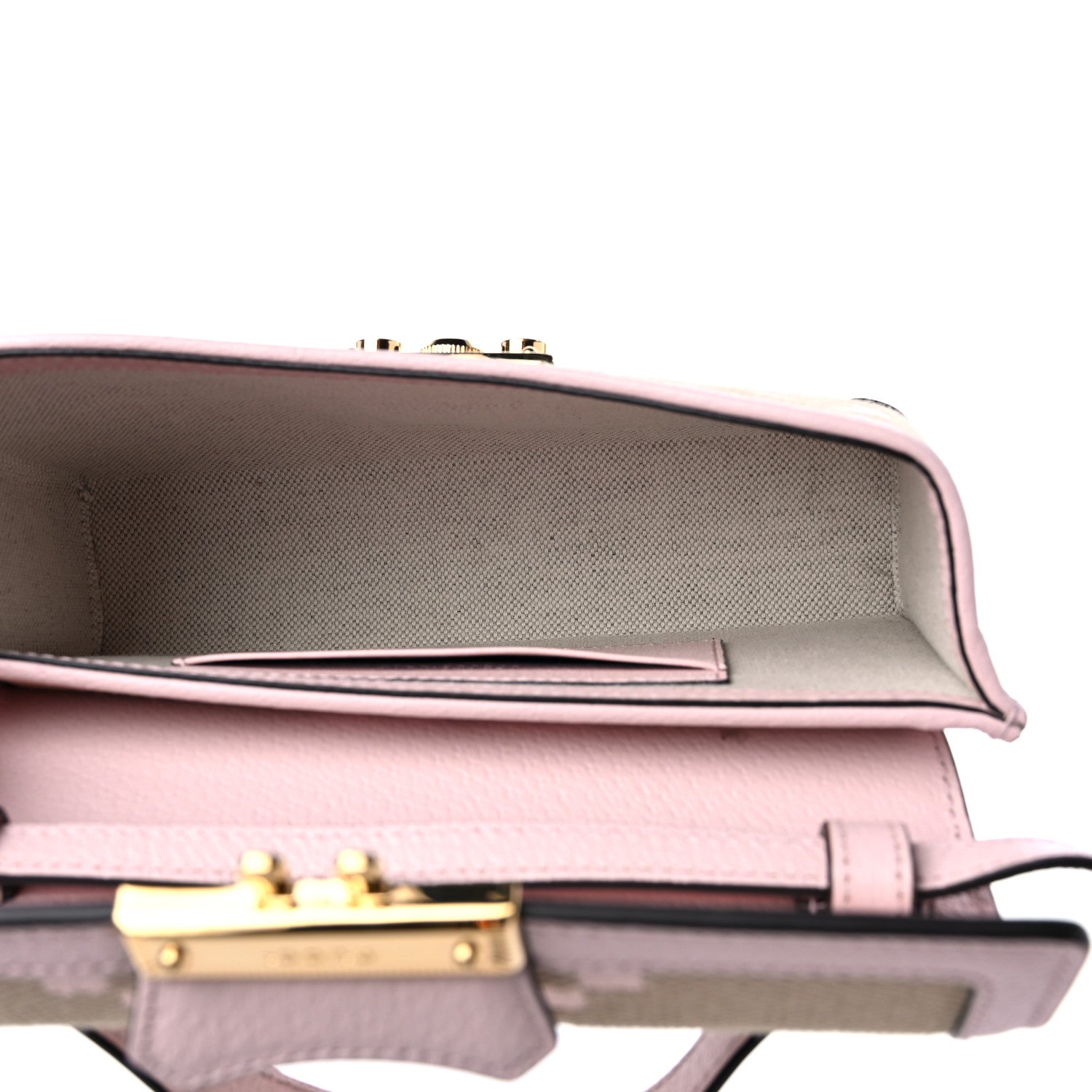 Gucci Monogram Jumbo GG Textured Dollar Calfskin Mini Padlock Top Handle Shoulder Bag Beige Perfect Pink 5 of 10