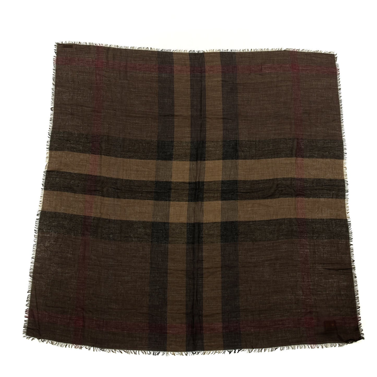 Silk Modal Wool Cashmere London Check Lightweight Square Scarf Dark Brown