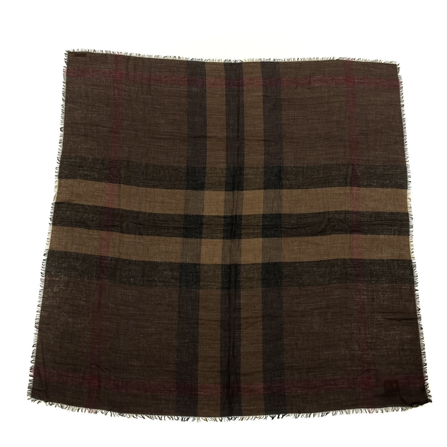 Burberry Silk Modal Wool Cashmere London Check Lightweight Square Scarf Dark Brown 1 of 3