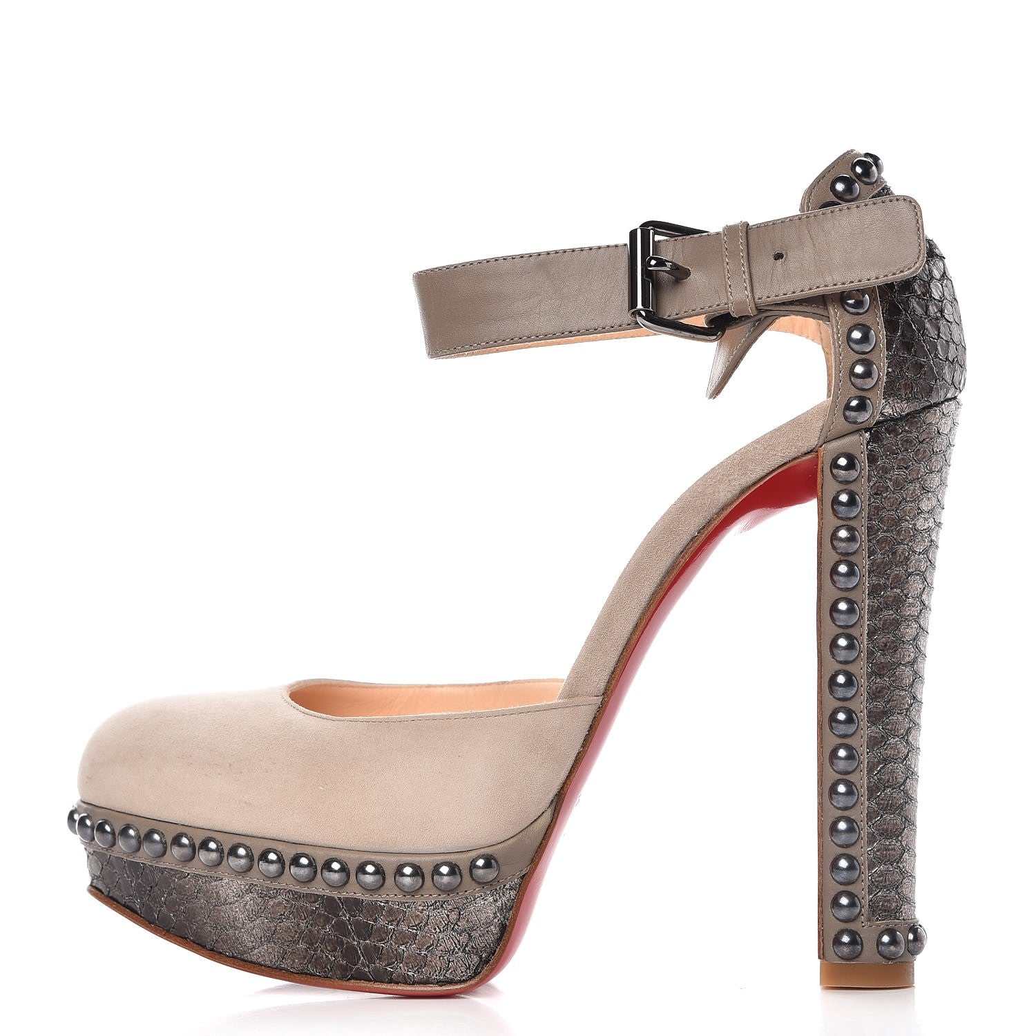 Christian Louboutin Suede Watersnake Studded Luxura 140 Platform Pumps 36.5 Peonia Silver 1 of 9