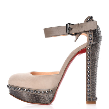 Christian Louboutin Suede Watersnake Studded Luxura 140 Platform Pumps 36.5 Peonia Silver 1 of 9