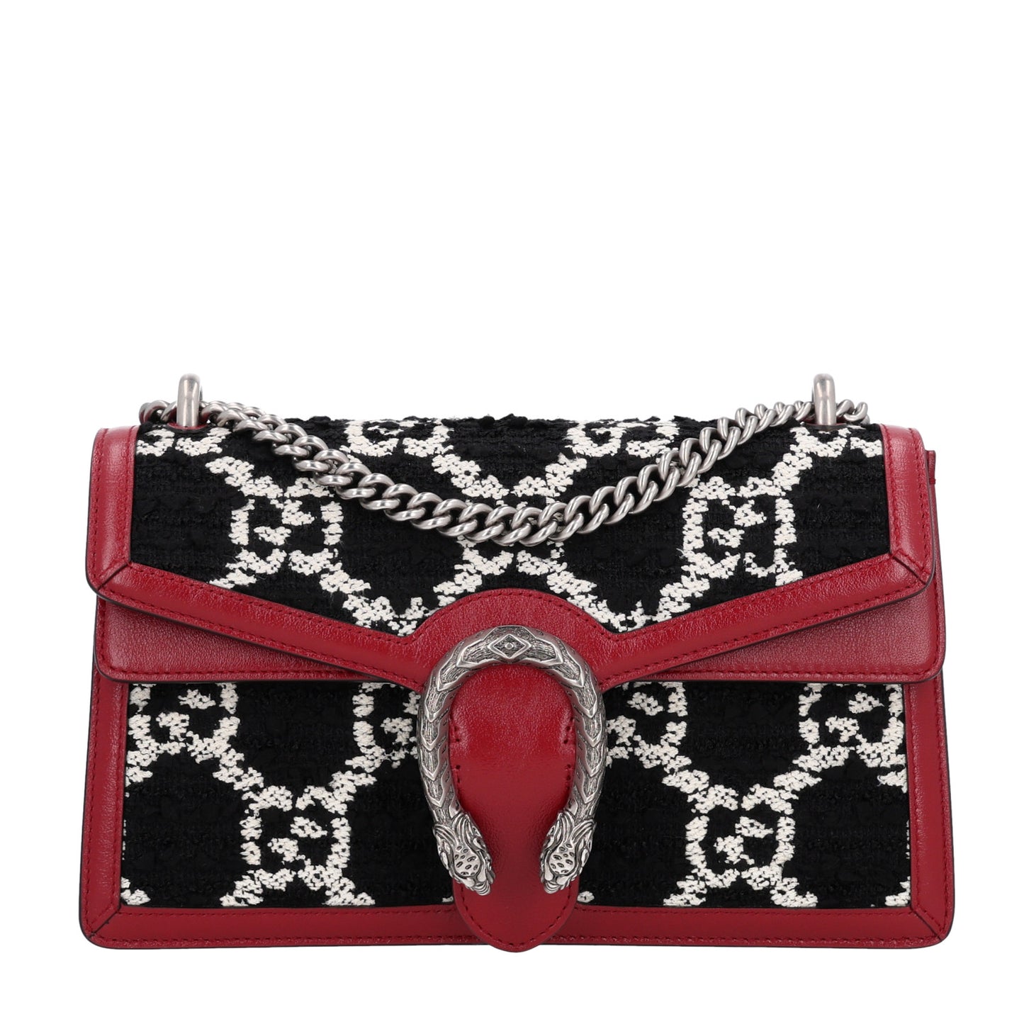 Tweed GG Monogram Small Dionysus Shoulder Bag Black White Romantic Cherry