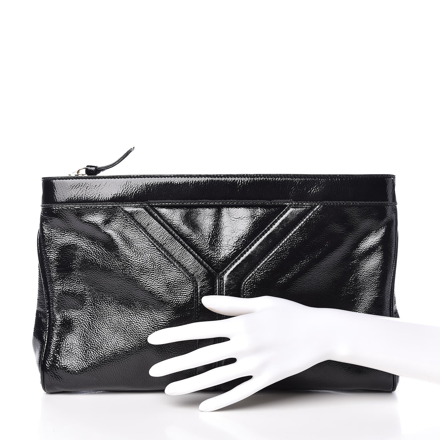 Saint Laurent Patent Oversized Cocktail Clutch Black 2 of 11