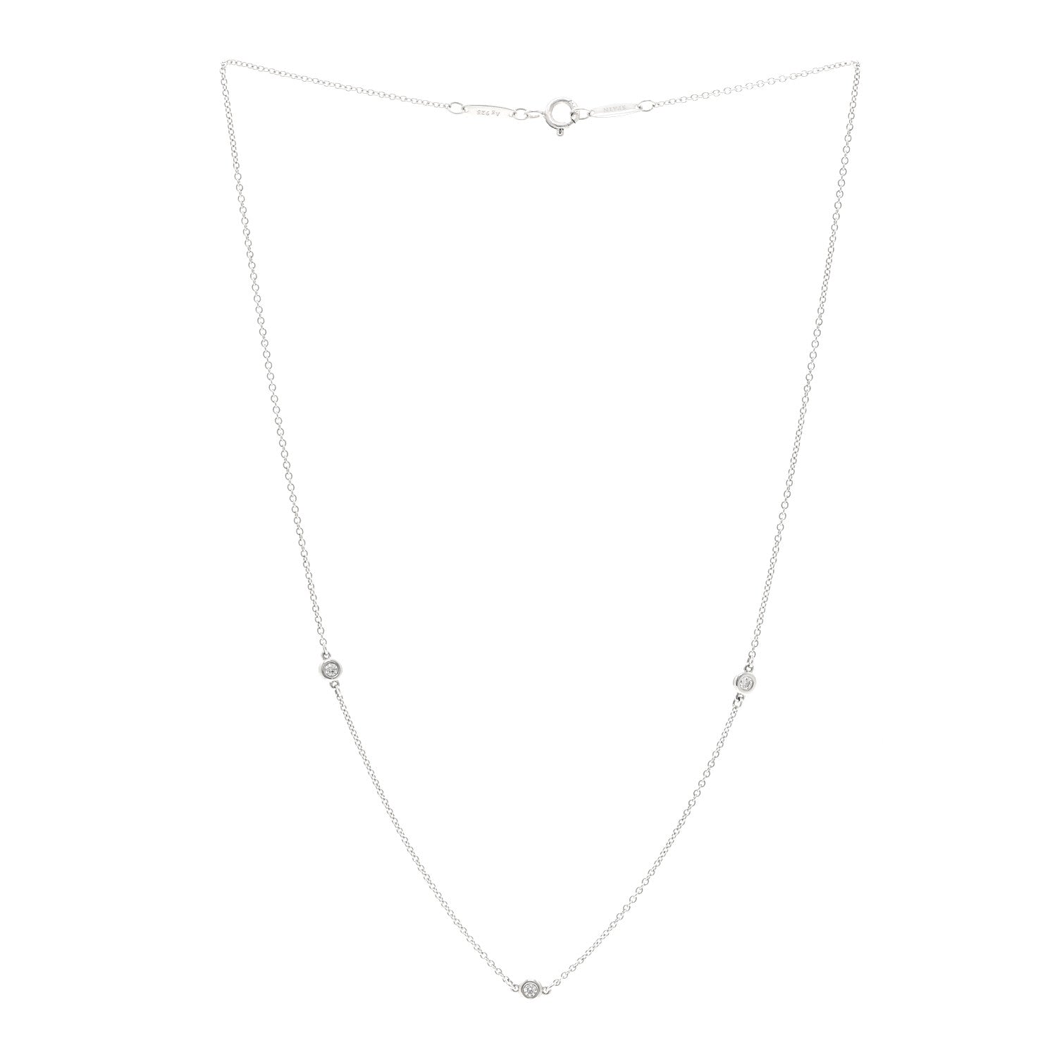 Tiffany Sterling Silver Diamond .09ctw Elsa Peretti Diamonds by the Yard Three Station Necklace 3 of 5