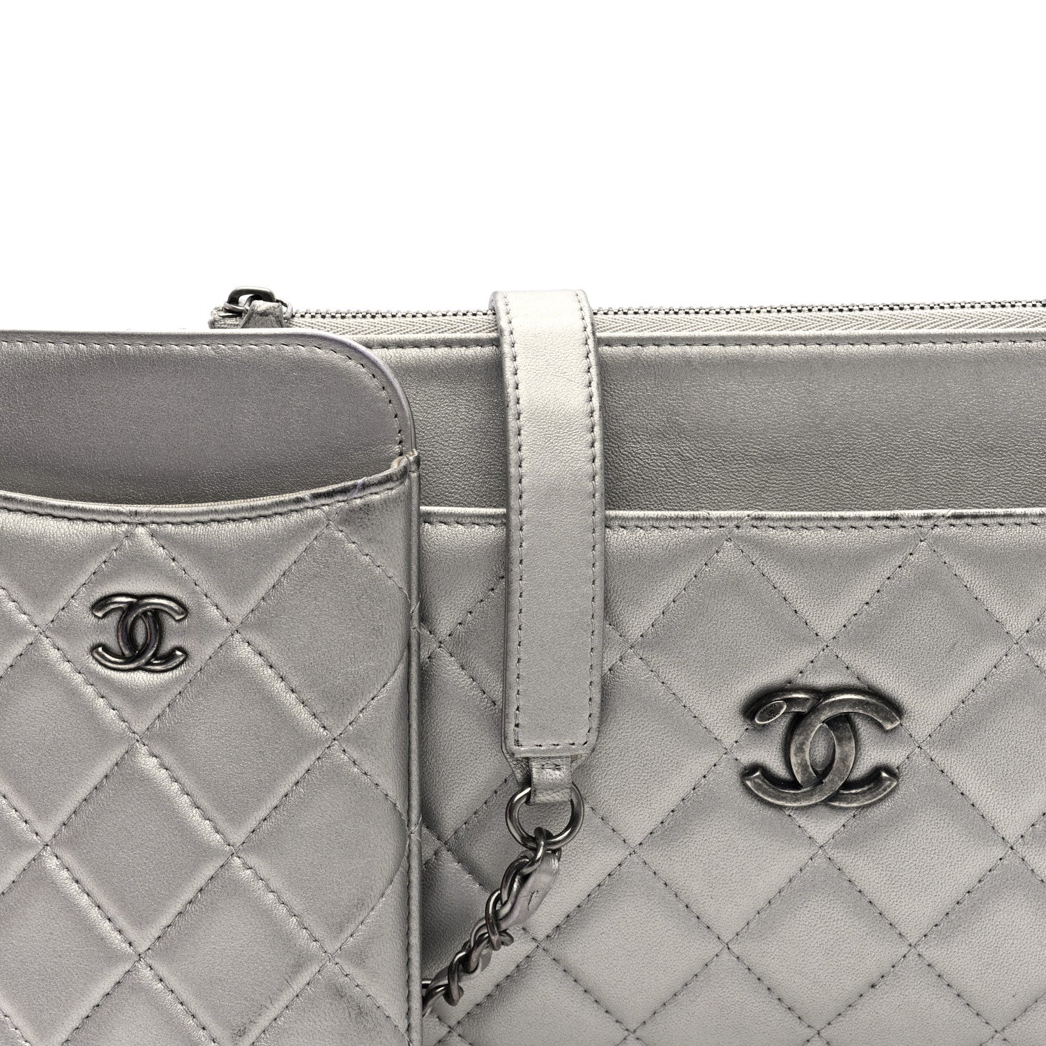 Chanel Metallic Lambskin Quilted Clutch With Chain Silver 9 of 14