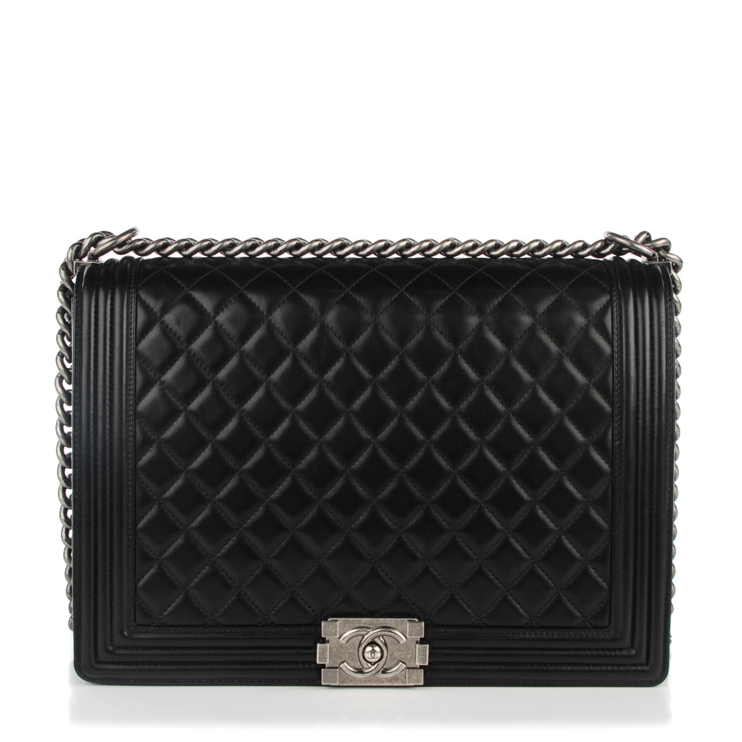 Lambskin Quilted Large Boy Flap Black