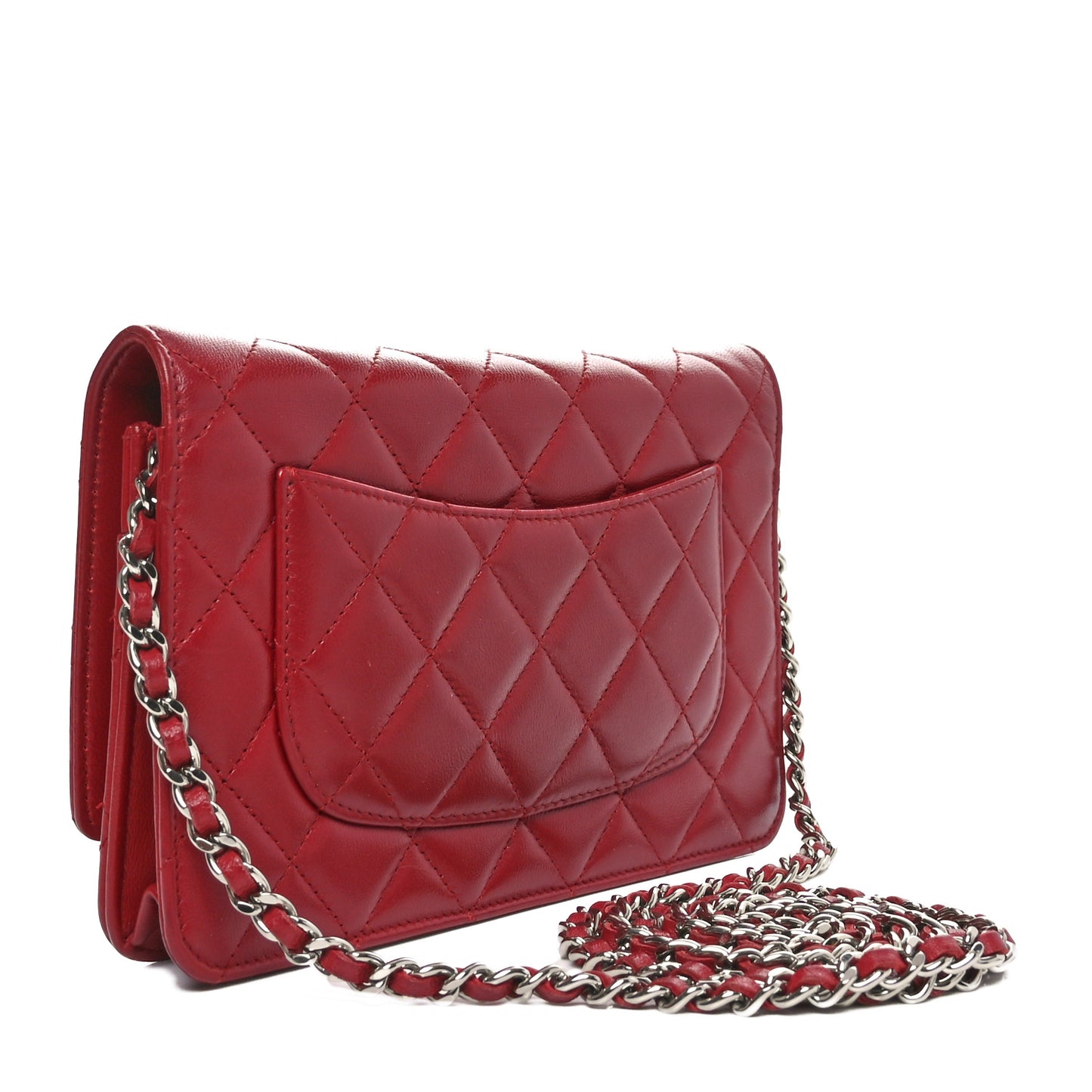 Lambskin Quilted Wallet On Chain WOC Red