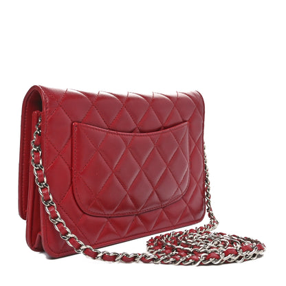 Chanel Lambskin Quilted Wallet On Chain WOC Red 3 of 11