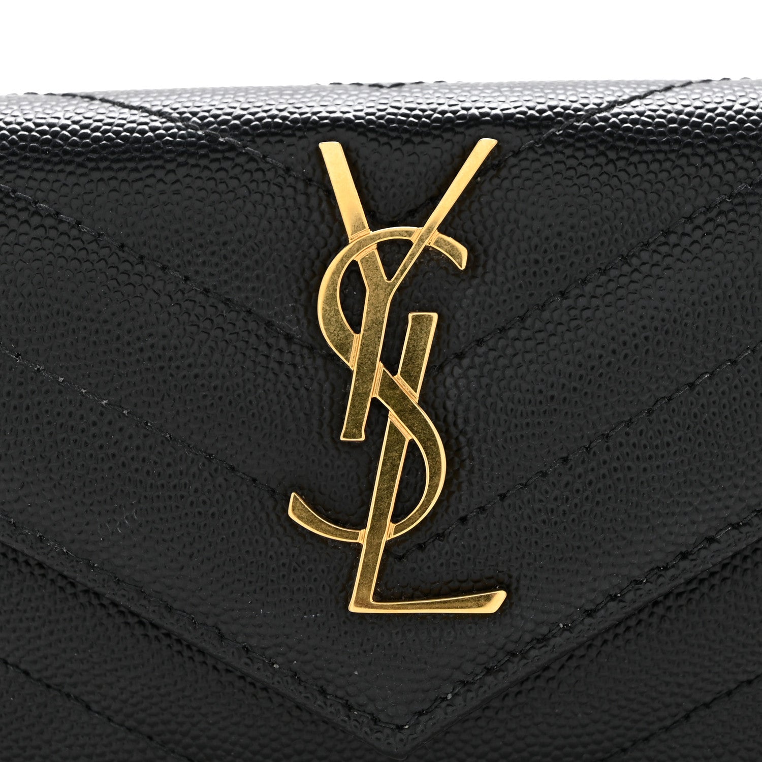Saint Laurent Grain De Poudre Matelasse Chevron Small Monogram Envelope Wallet Black 9 of 10