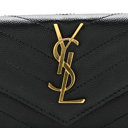 Saint Laurent Grain De Poudre Matelasse Chevron Small Monogram Envelope Wallet Black 9 of 10