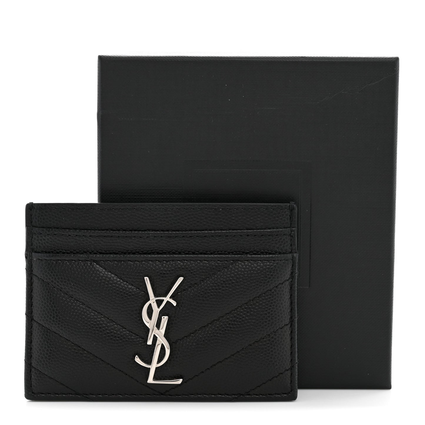 Grain De Poudre Matelasse Chevron Monogram Credit Card Case Black