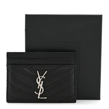 Saint Laurent Grain De Poudre Matelasse Chevron Monogram Credit Card Case Black 8 of 8
