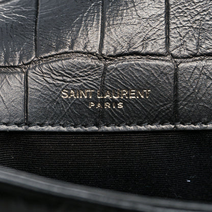 Saint Laurent Calfskin Crocodile Embossed Matelasse Monogram Baby Niki Chain Satchel Black 6 of 10