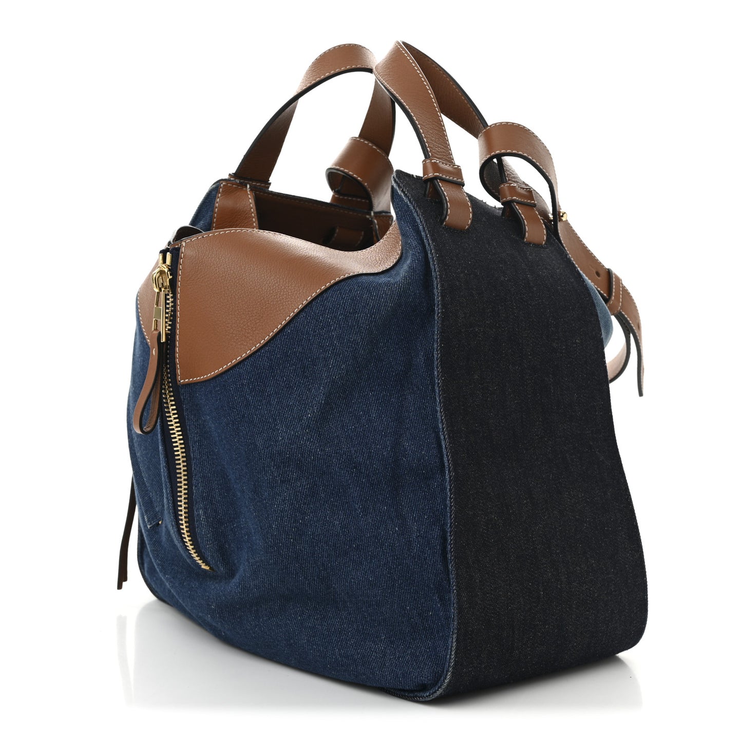 Calfskin Denim Medium Hammock Shoulder Bag  Tan