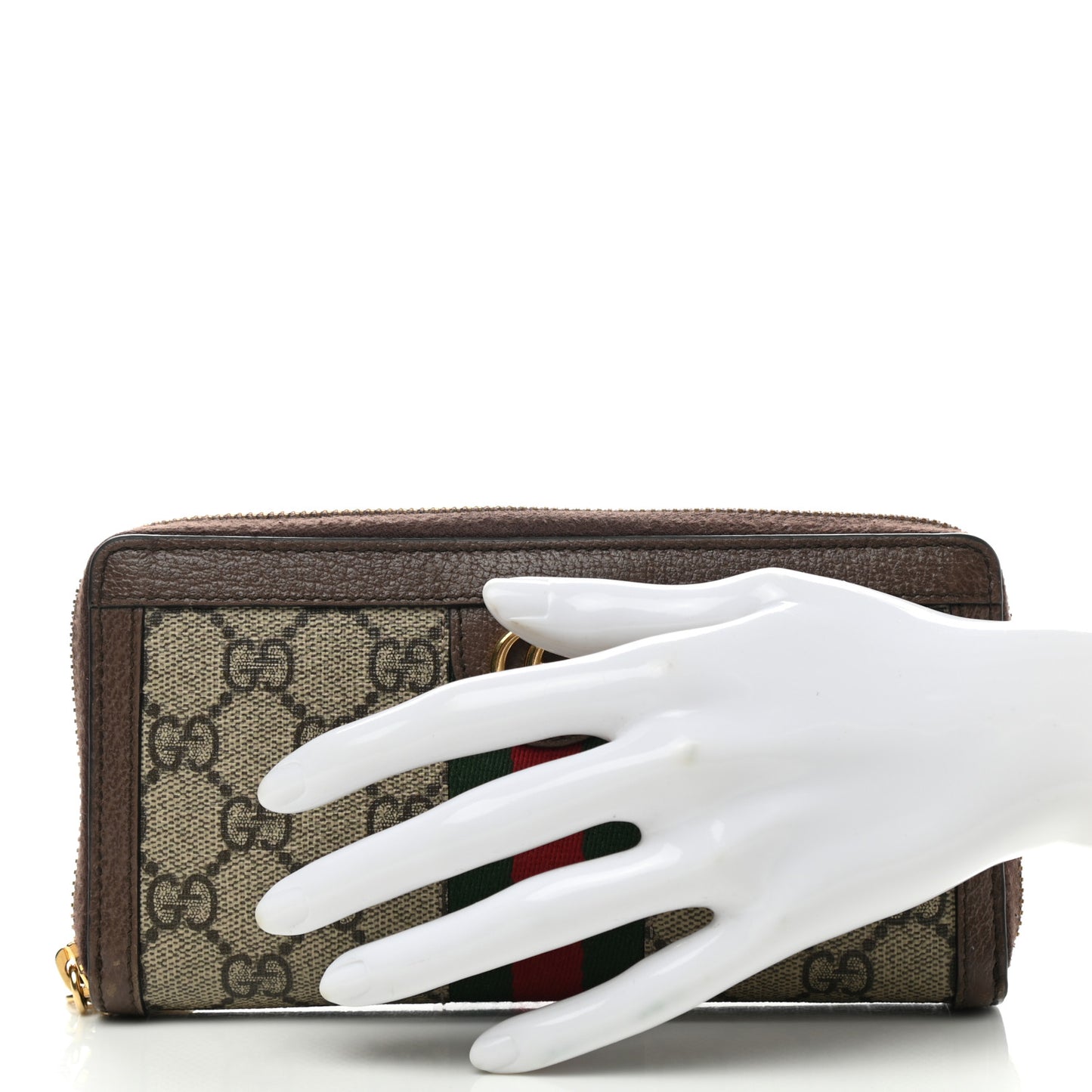GG Supreme Monogram Web Ophidia Zip Around Wallet Brown