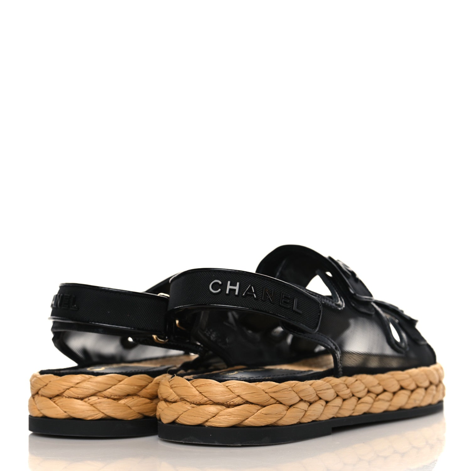Chanel Mesh Patent Calfskin Velcro Dad Sandals 37 Black 4 of 9