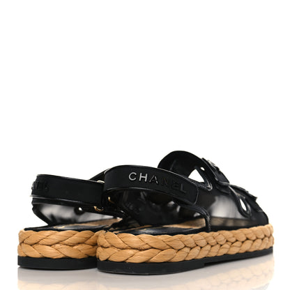 Chanel Mesh Patent Calfskin Velcro Dad Sandals 37 Black 4 of 9