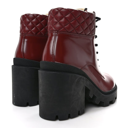Gucci Magnum Calfskin Nappa Quilted Lace Up Ankle Boots 38.5 Garnet Red 4 of 9