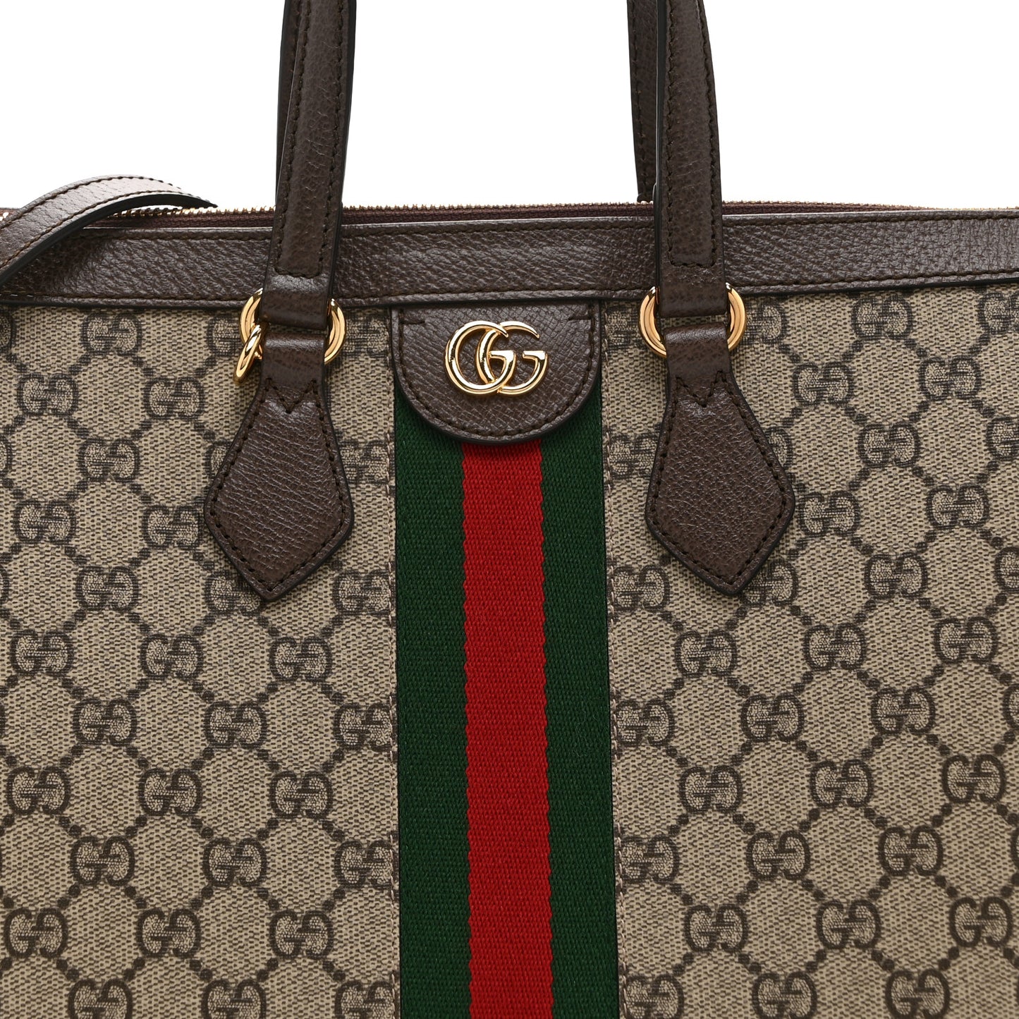 GG Supreme Monogram Web Medium Ophidia Tote Bag Brown