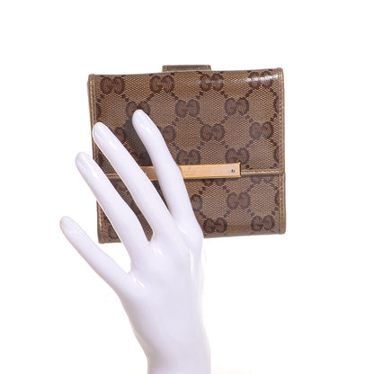 Gucci Crystal Monogram Metal Bar French Flap Wallet Metallic Gold 2 of 9