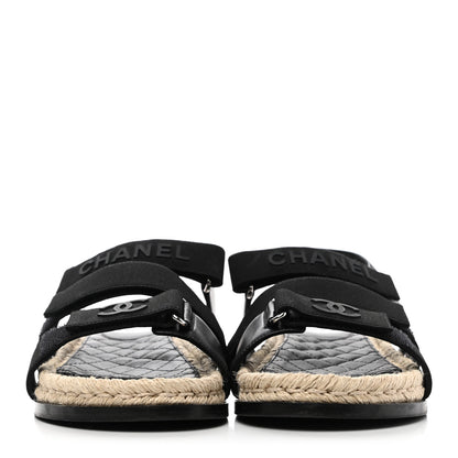 Chanel Stretch Fabric Lambskin CC Flat Sandals 38 Black 2 of 8