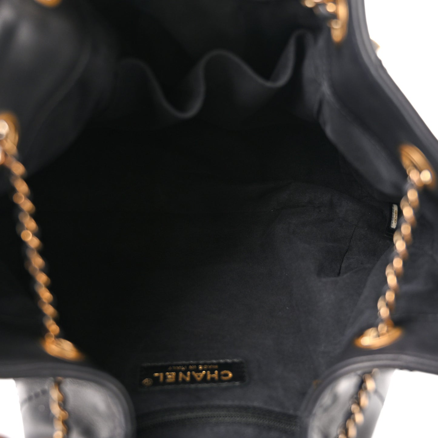 Calfskin Stitched Small Paris Rome Drawstring CC Bag Black