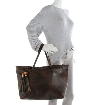 Gucci Pebbled Calfskin Bamboo Tassel Tote Brown 2 of 7